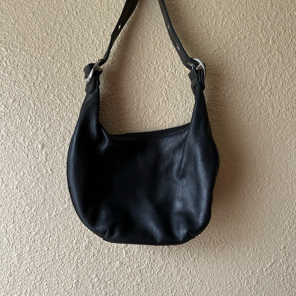 Black Leather Crescent Shoulder Bag with Soft Design